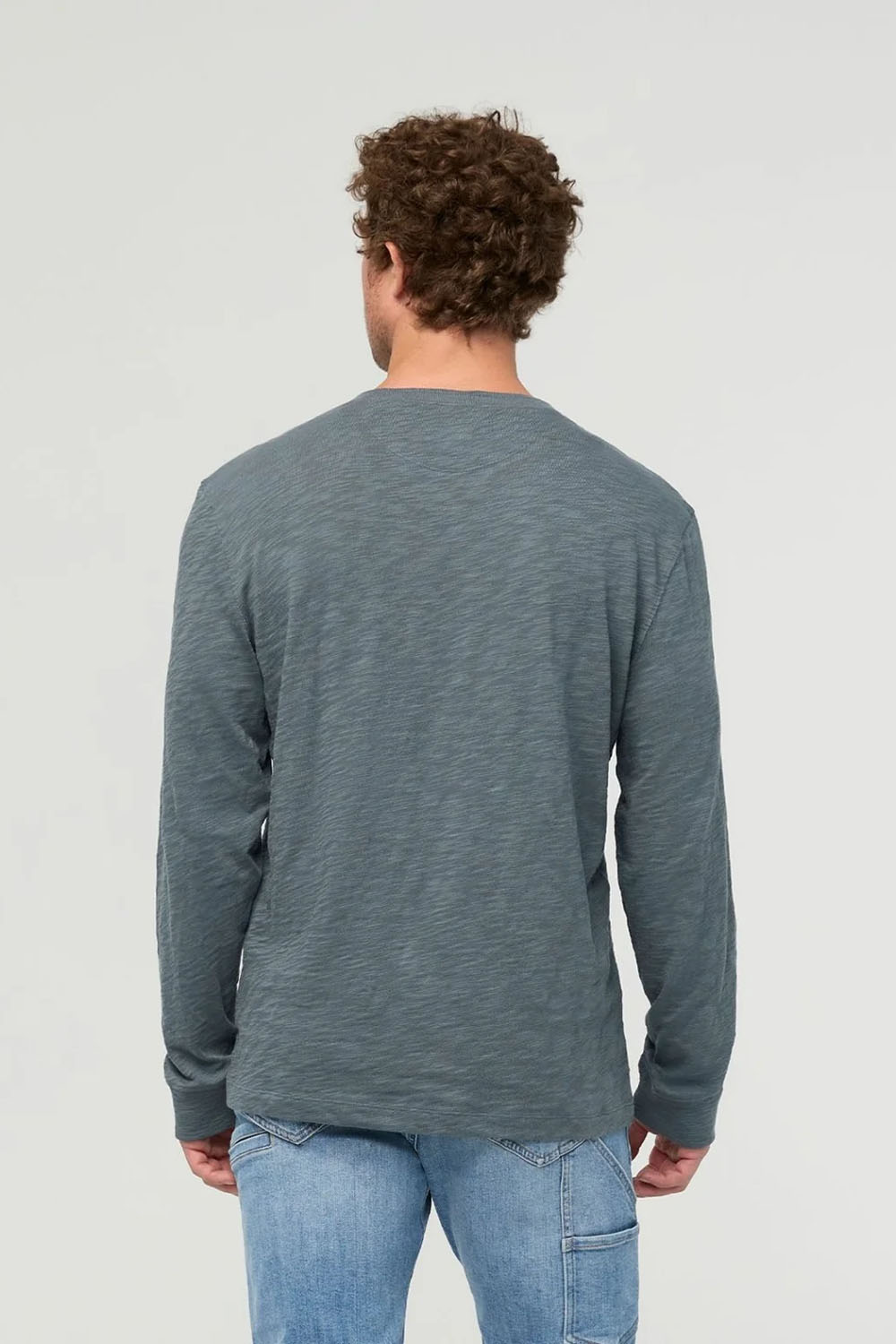 Duer Midweight Slub Henley in Slate Blue — Back view