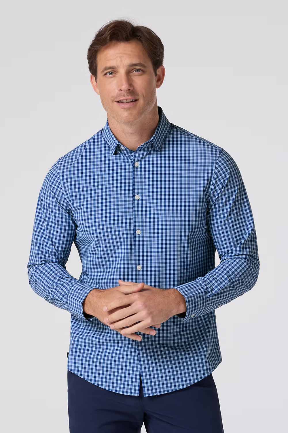 Mizzen + Main - Leeward LS - Cobalt Ben Plaid - Front