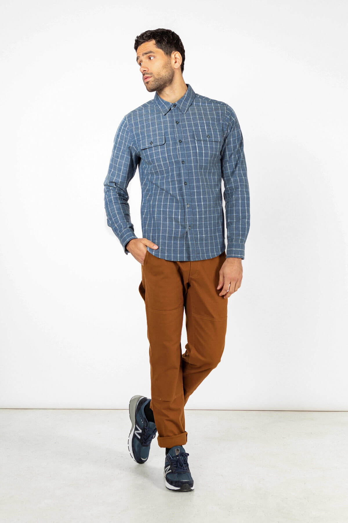 Bridge & Burn - Cole Slim Shirt - Navy Windowpane - Front