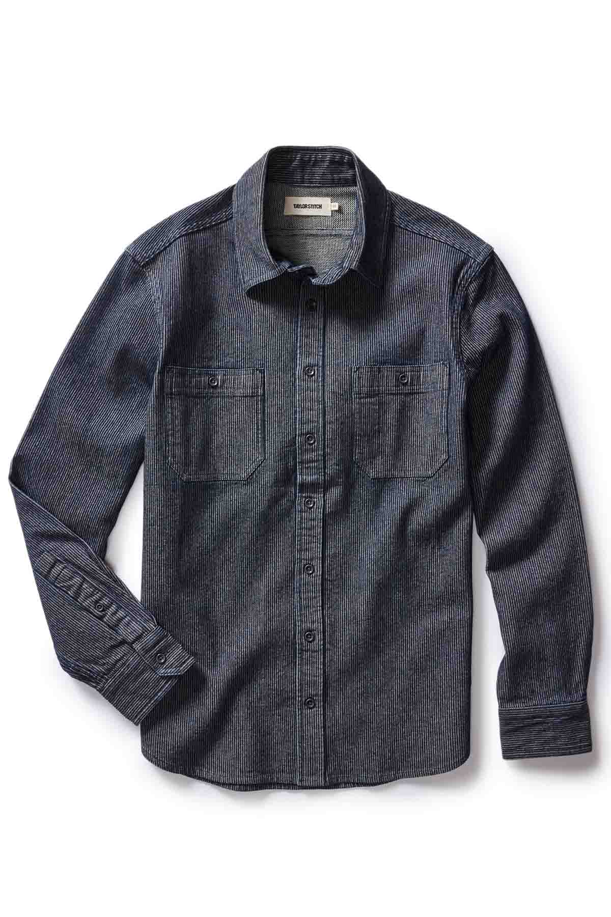 Taylor Stitch - The Utility Shirt - Rinsed Indigo Stripe - Flatlay