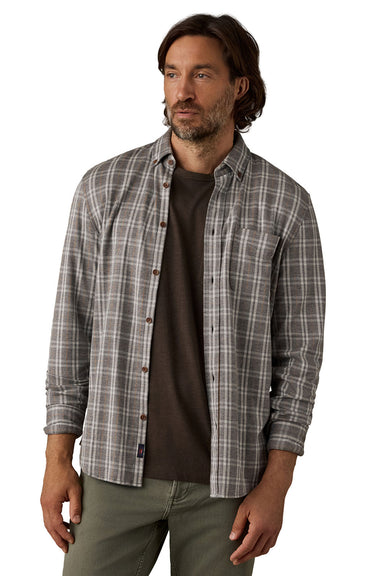 Faherty - Coastline Knit Shirt - Grey Cloud Plaid - Model Front