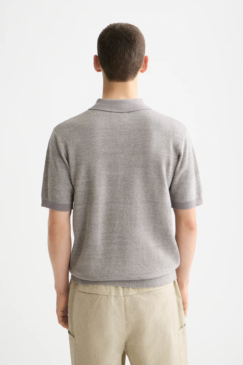 Scotch & Soda - KNITTED STRIPE POLO - Grey Melange - Back