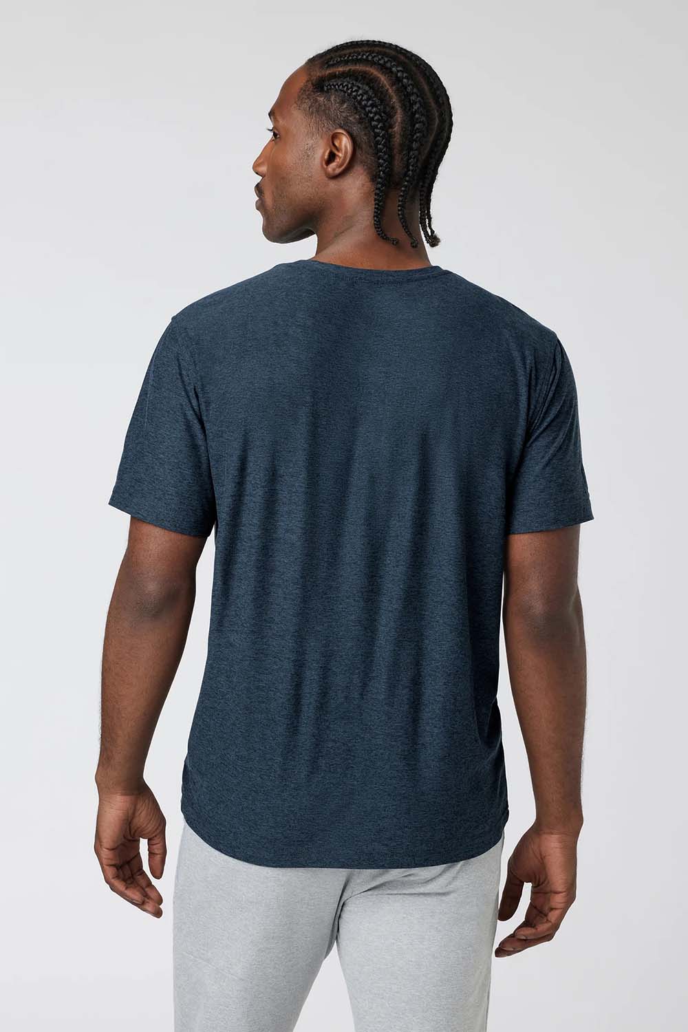 Vuori - Strato Tech Tee - Navy Heather - Model Back