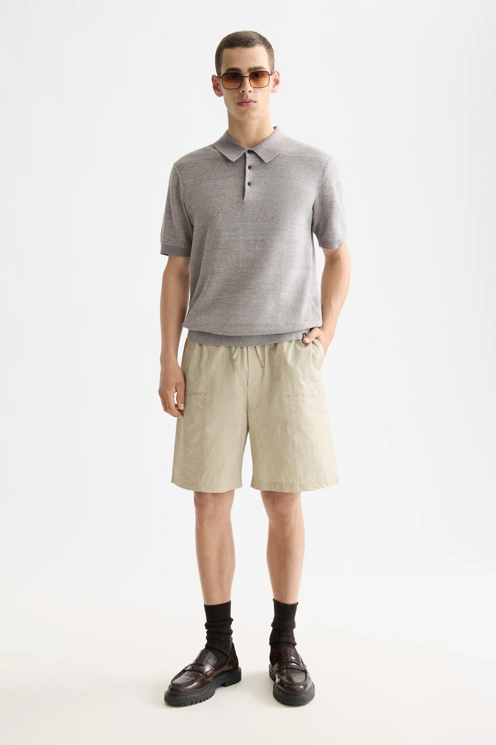 Scotch & Soda - KNITTED STRIPE POLO - Grey Melange