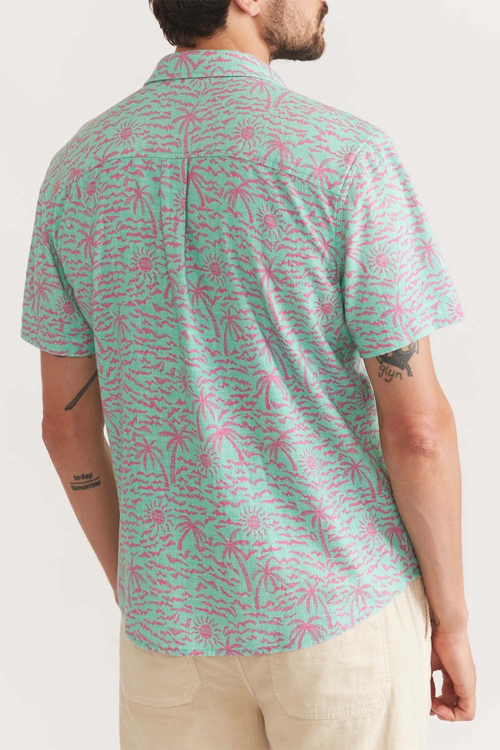 Marine Layer - Stretch Selvage Shirt - Teal Palm - Back