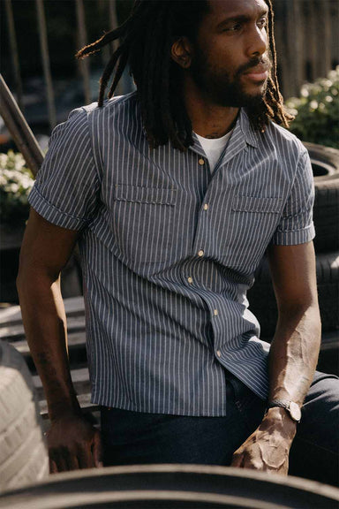 Taylor Stitch - The Tulum Shirt - Midnight Stripe - Model