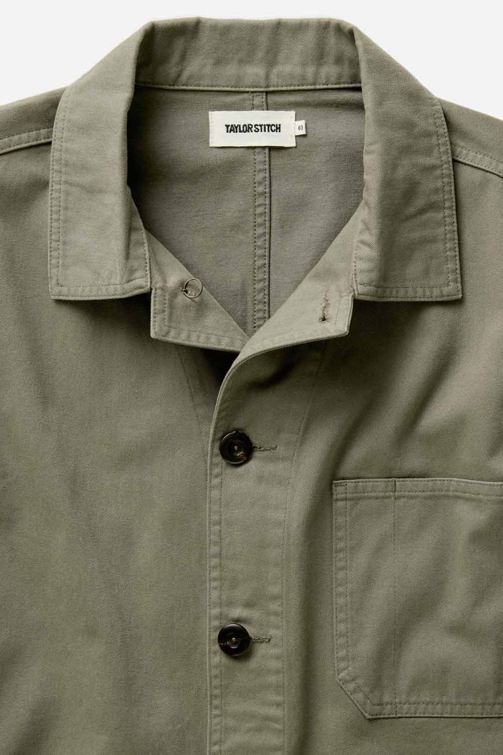 Taylor Stitch Ojai Jacket in Organic Smoked Olive — Detail-1 view