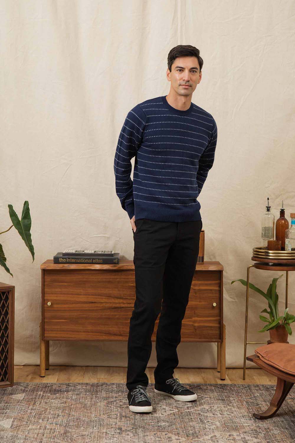 Bridge and Burn - Orson Sweater - Navy Dotted Path - Model Front