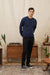 Bridge and Burn - Orson Sweater - Navy Dotted Path - Model Front