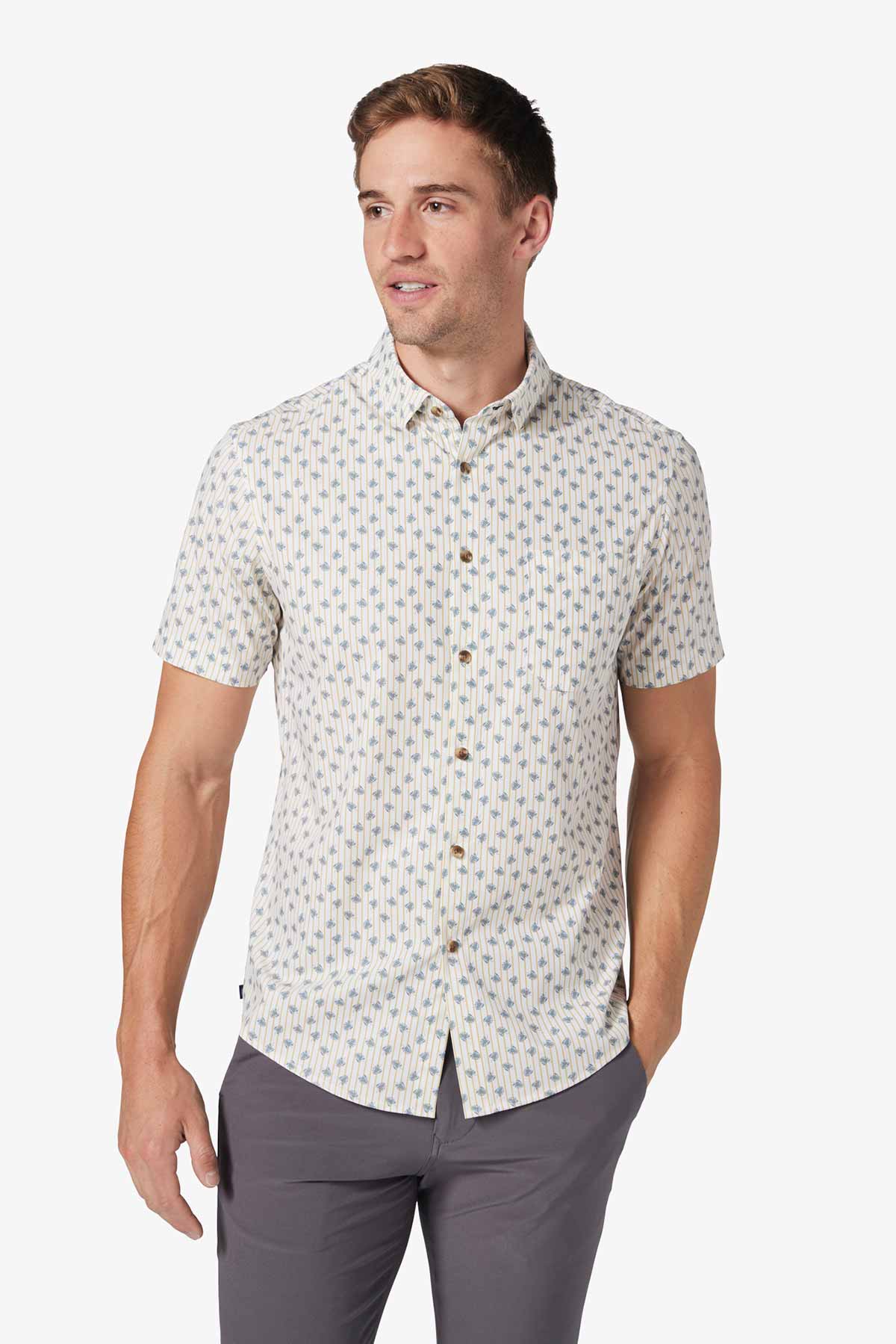 LEEWARD SS Stripe Palm Print