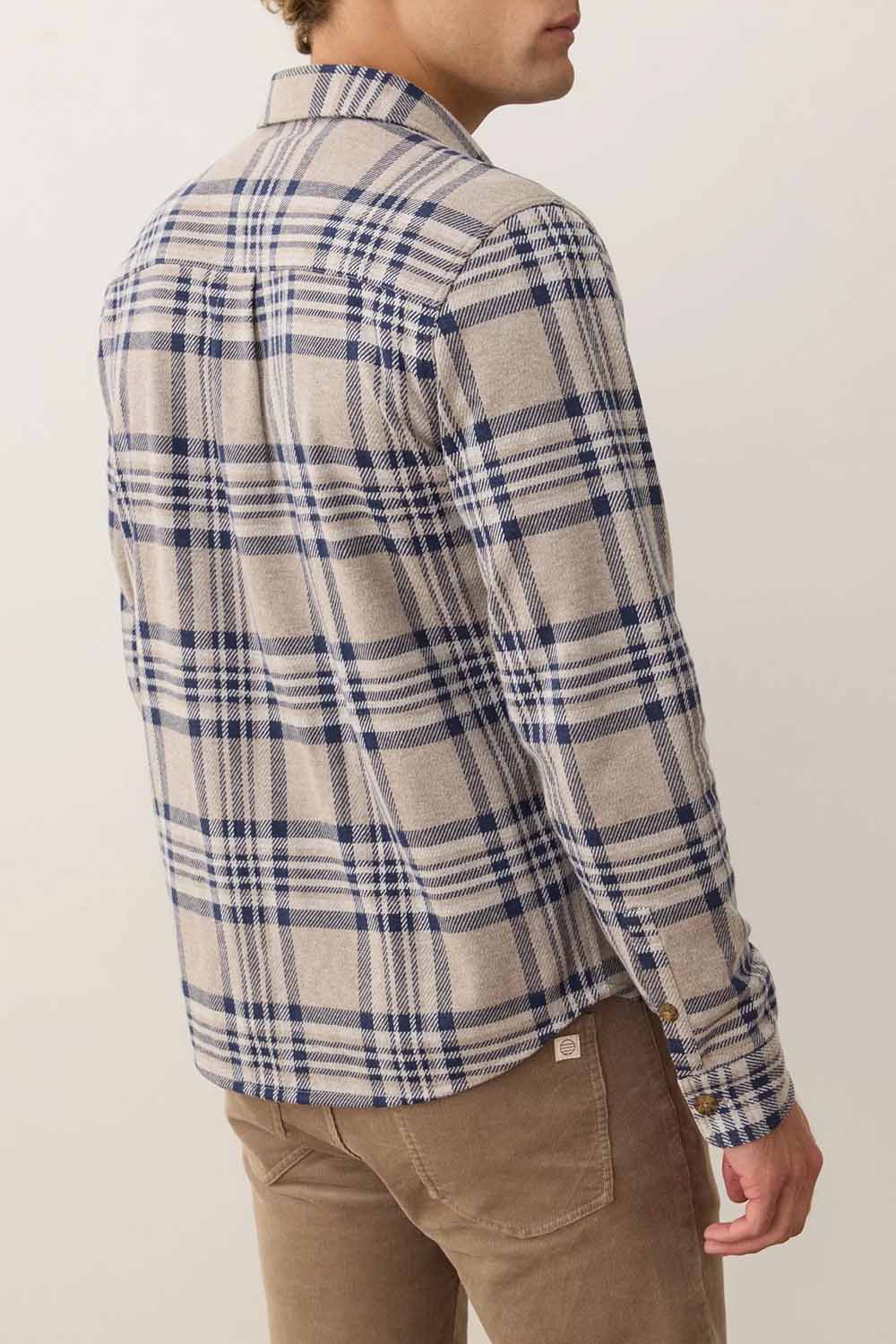 Marine Layer - PACIFICA STRETCH OVERSHIRT Taupe Plaid - Back