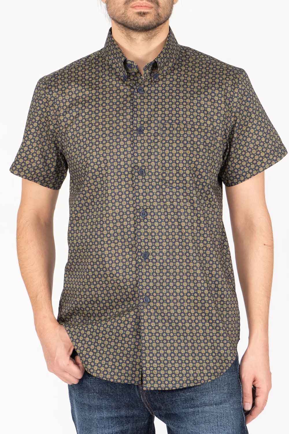 Naked & Famous - SS Easy Shirt - Medallions Print Navy - Front