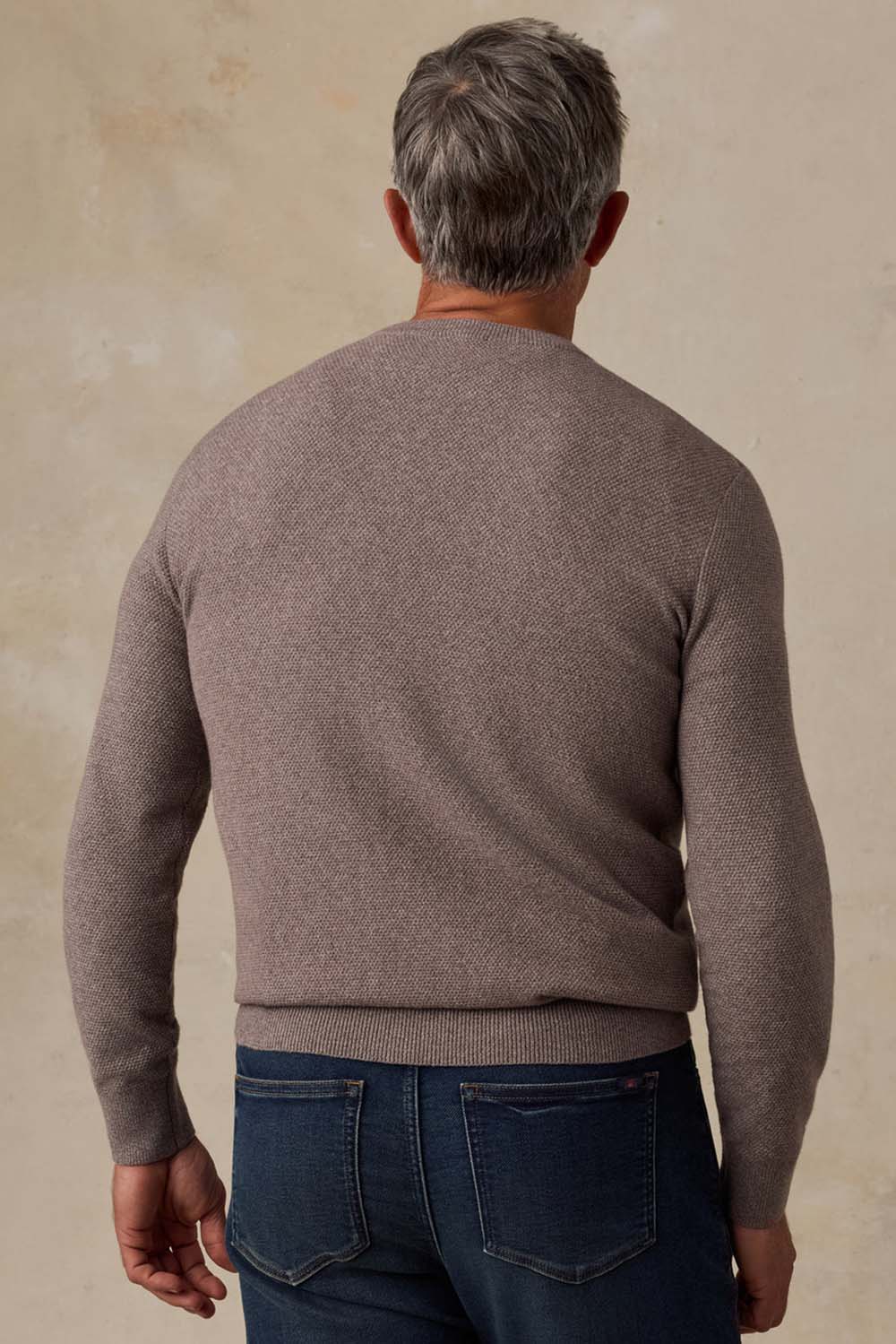 Faherty - Jackson Crew Sweater - Ironwood Heather - Model Back