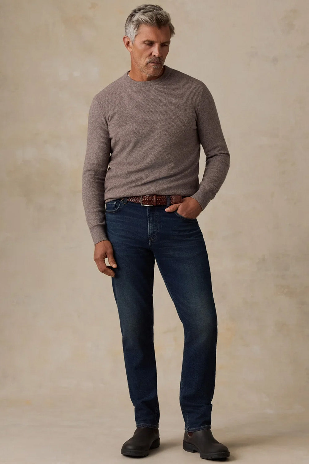 Faherty - Jackson Crew Sweater - Ironwood Heather - Model Full Body