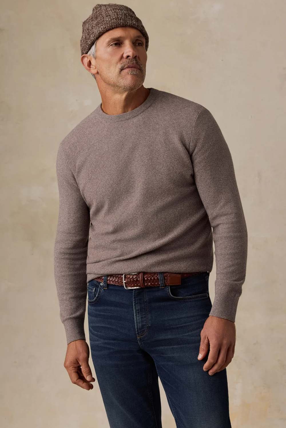 Faherty - Jackson Crew Sweater - Ironwood Heather - Model Quarter