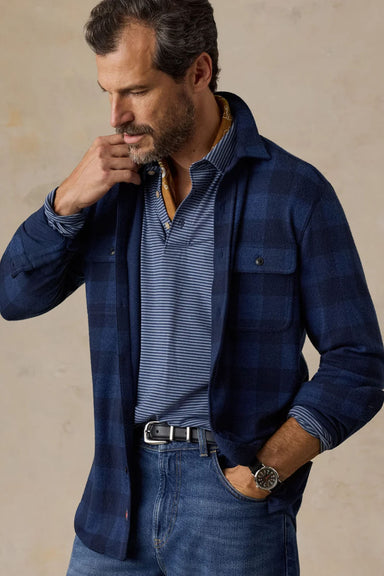 Faherty - Legend Sweater Shirt - Alpine River Buffalo - Model Front Open