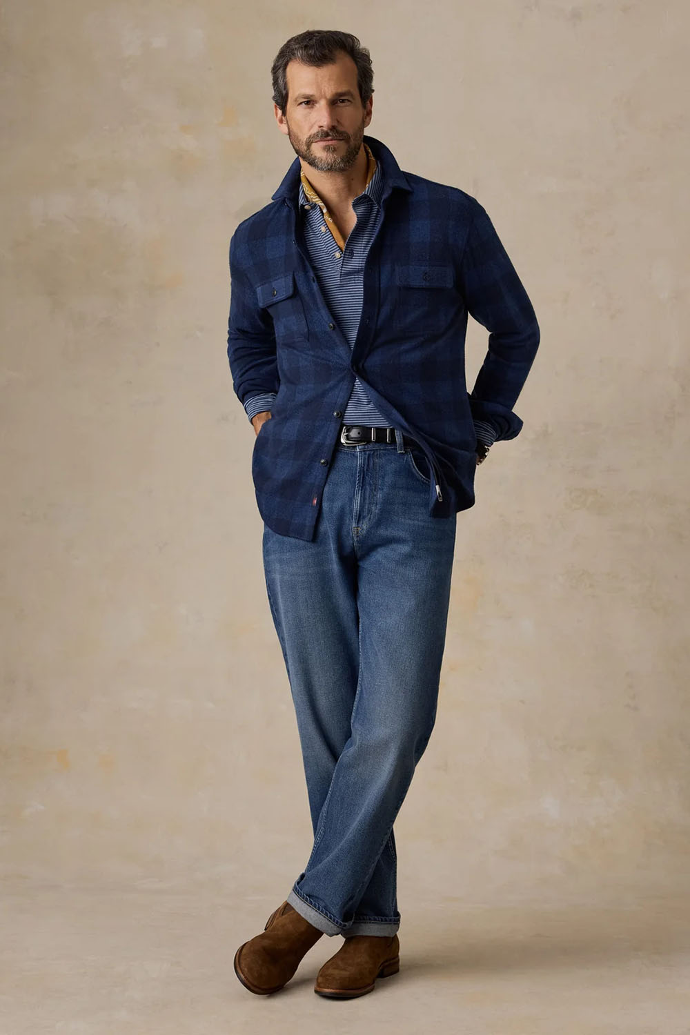 Faherty - Legend Sweater Shirt - Alpine River Buffalo - Model Full Body
