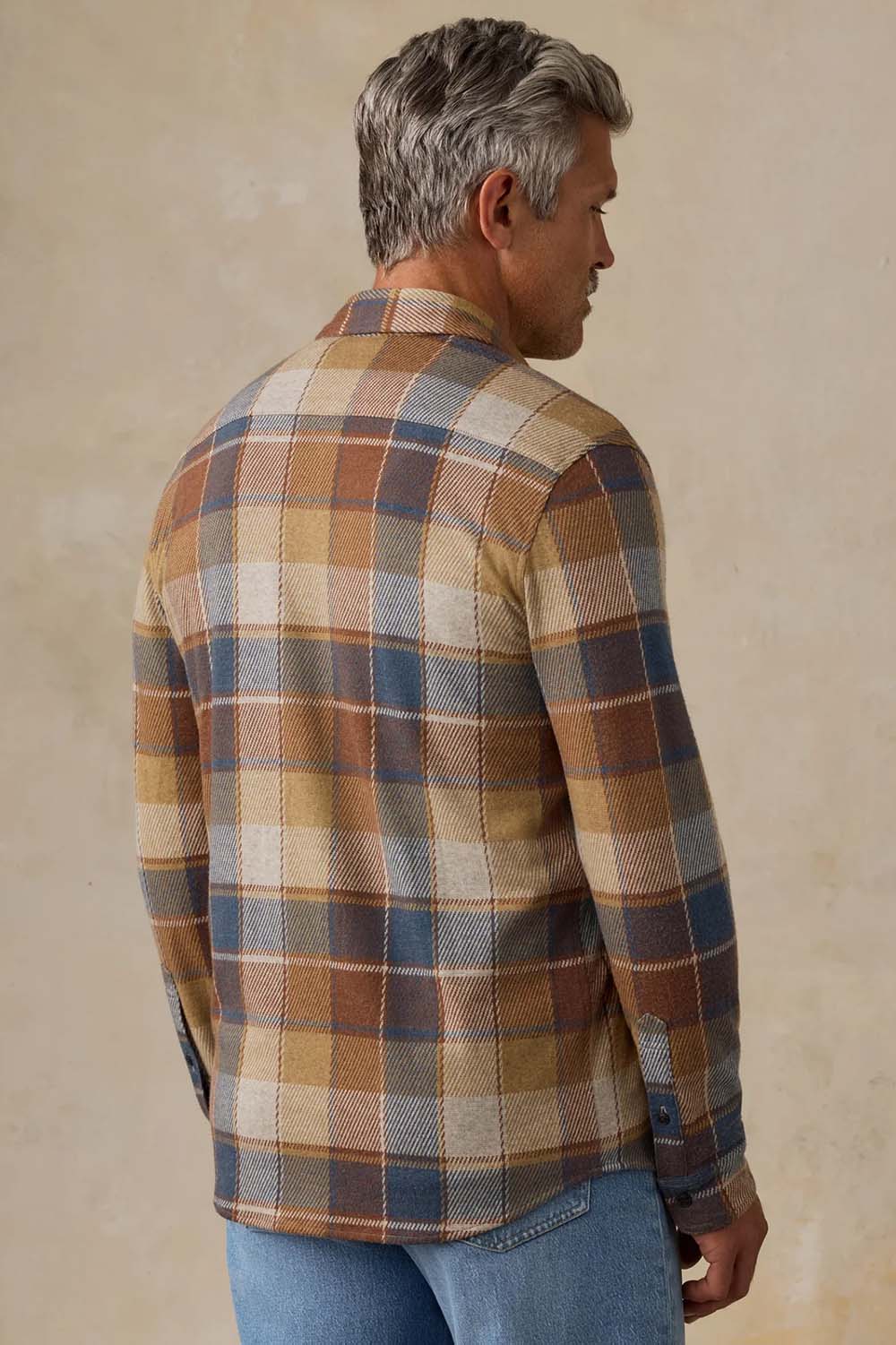 Faherty Legend Sweater Shirt in Boulder Creek Plaid — Back view