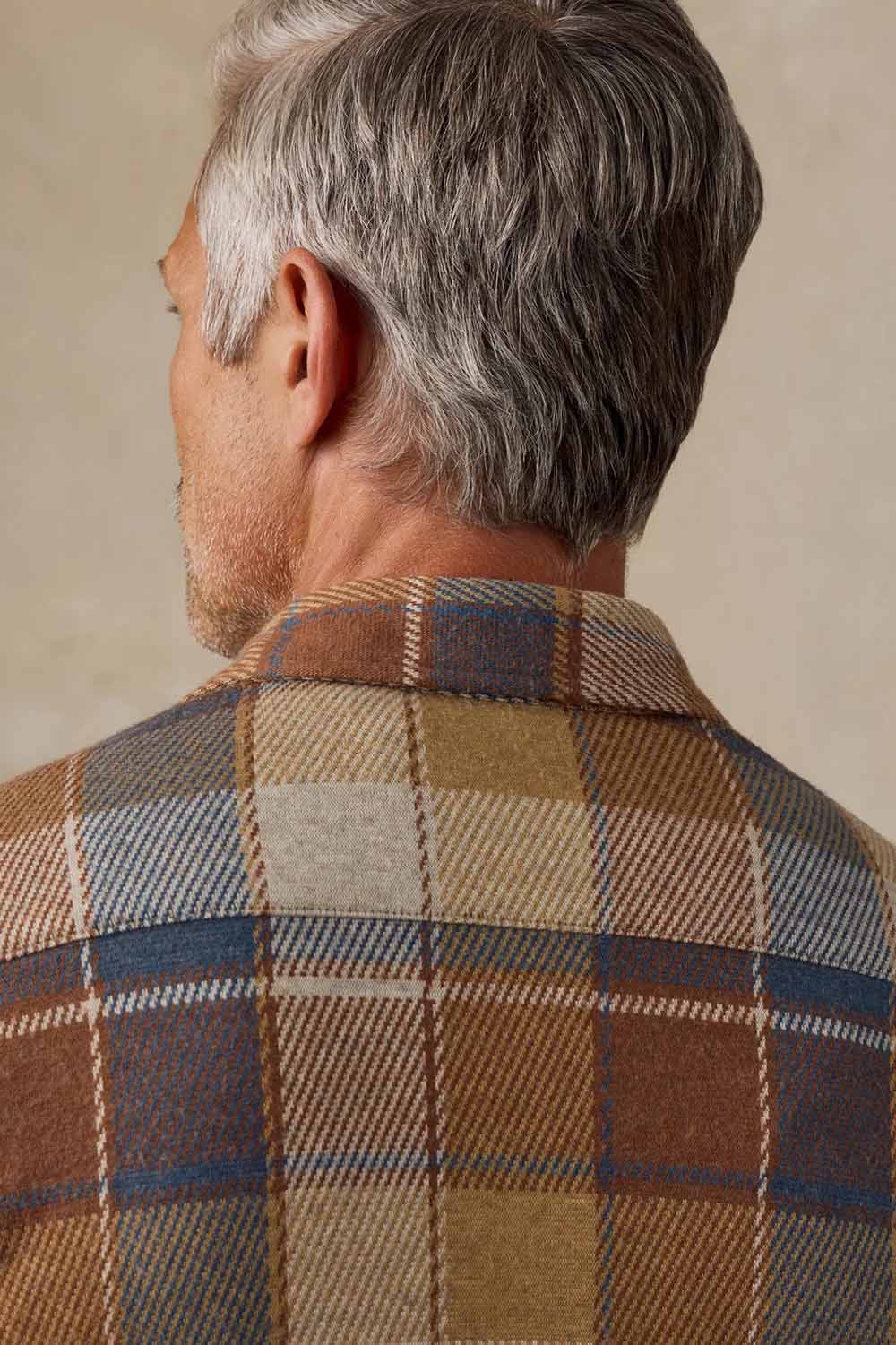 Faherty Legend Sweater Shirt in Boulder Creek Plaid — Back collar detail view