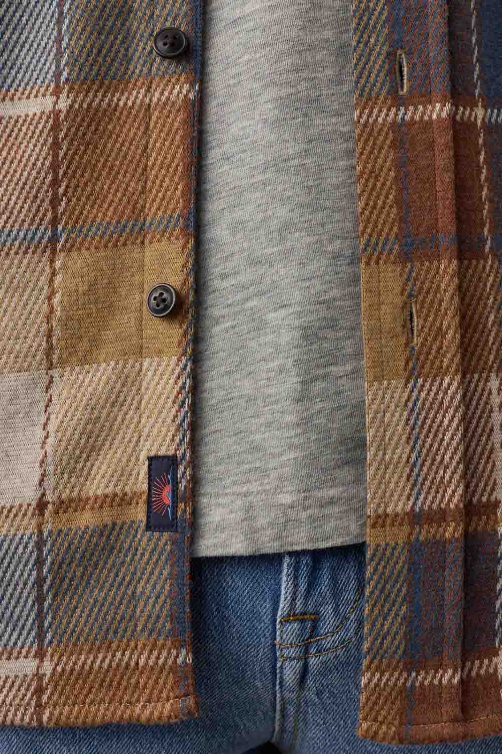 Faherty Legend Sweater Shirt in Boulder Creek Plaid — Placket detail view