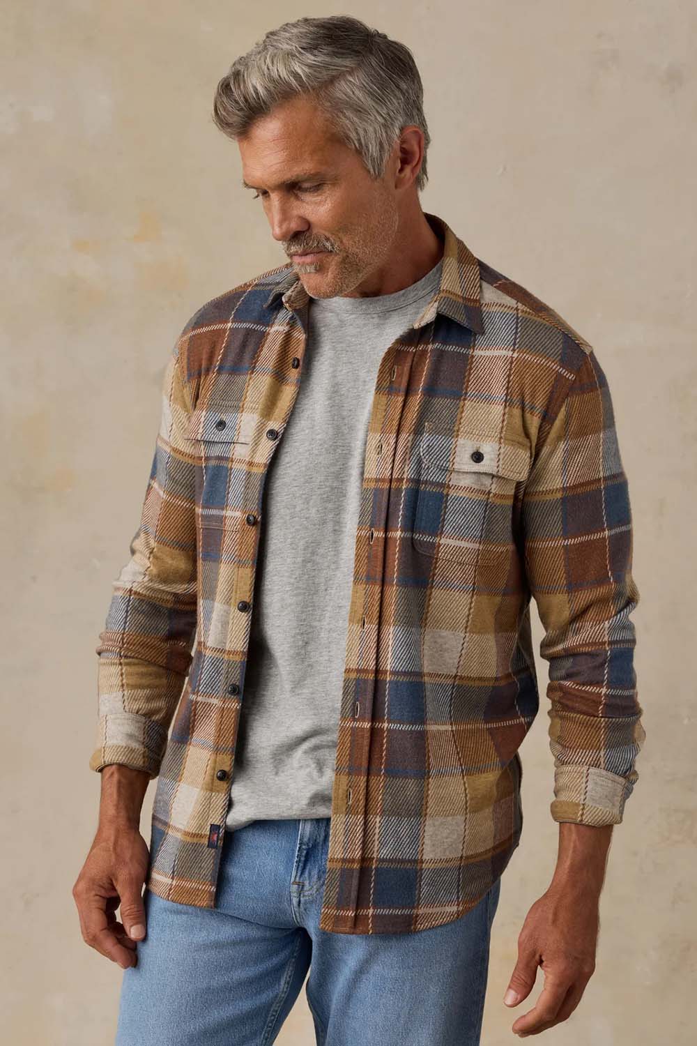 Faherty Legend Sweater Shirt in Boulder Creek Plaid — Front view