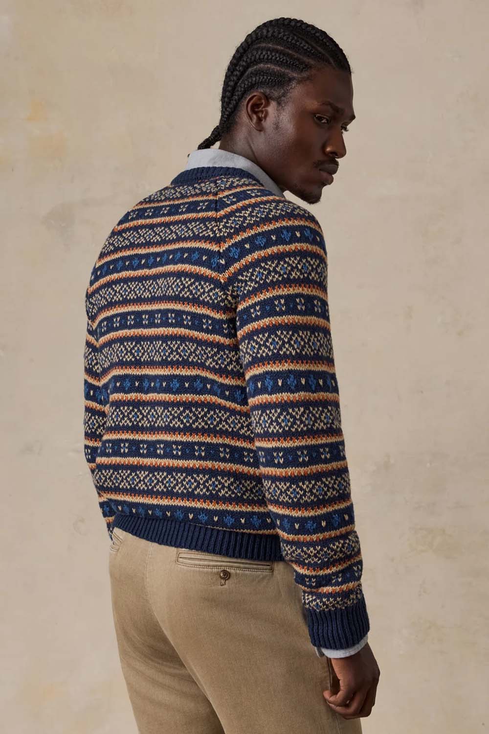 Faherty - Nordic Sweater Crew - Northern Nights Fairisle - Model Back