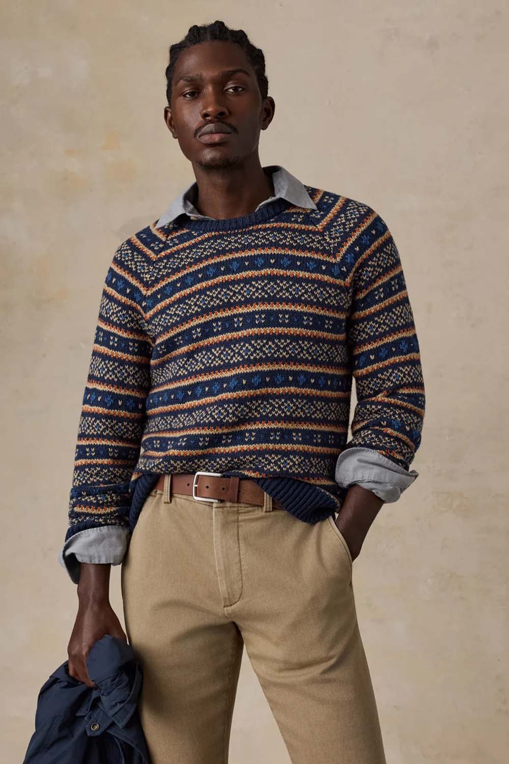 Faherty - Nordic Sweater Crew - Northern Nights Fairisle - Model Front