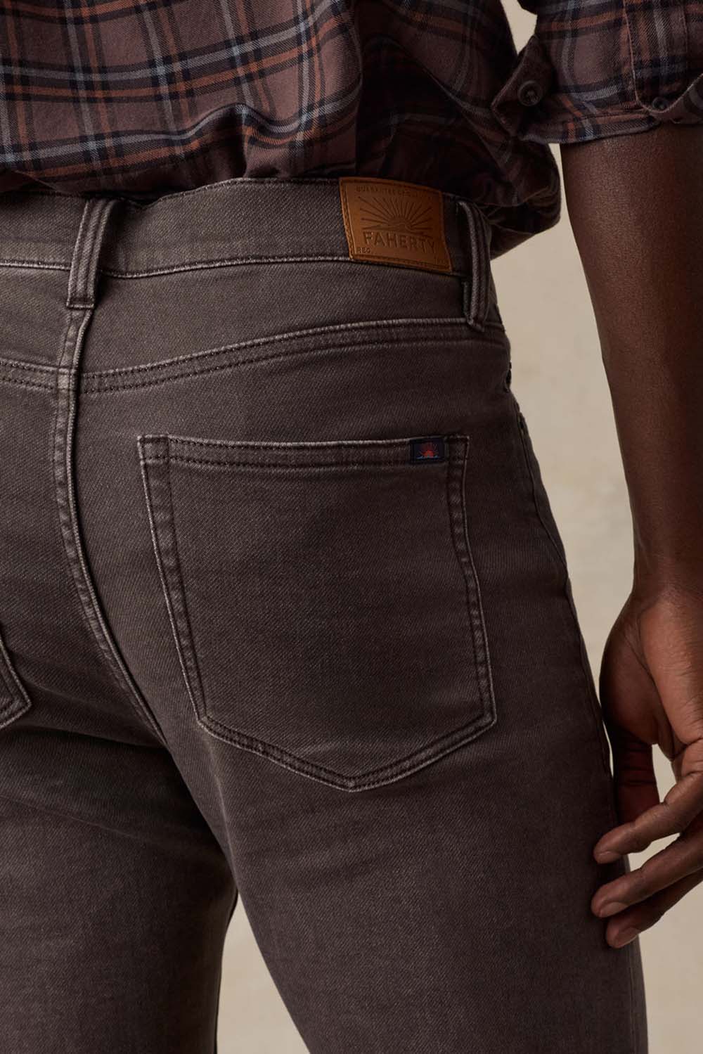 Faherty - Stretch Terry 5 Pocket - Coast Brown - Back Pocket Detail