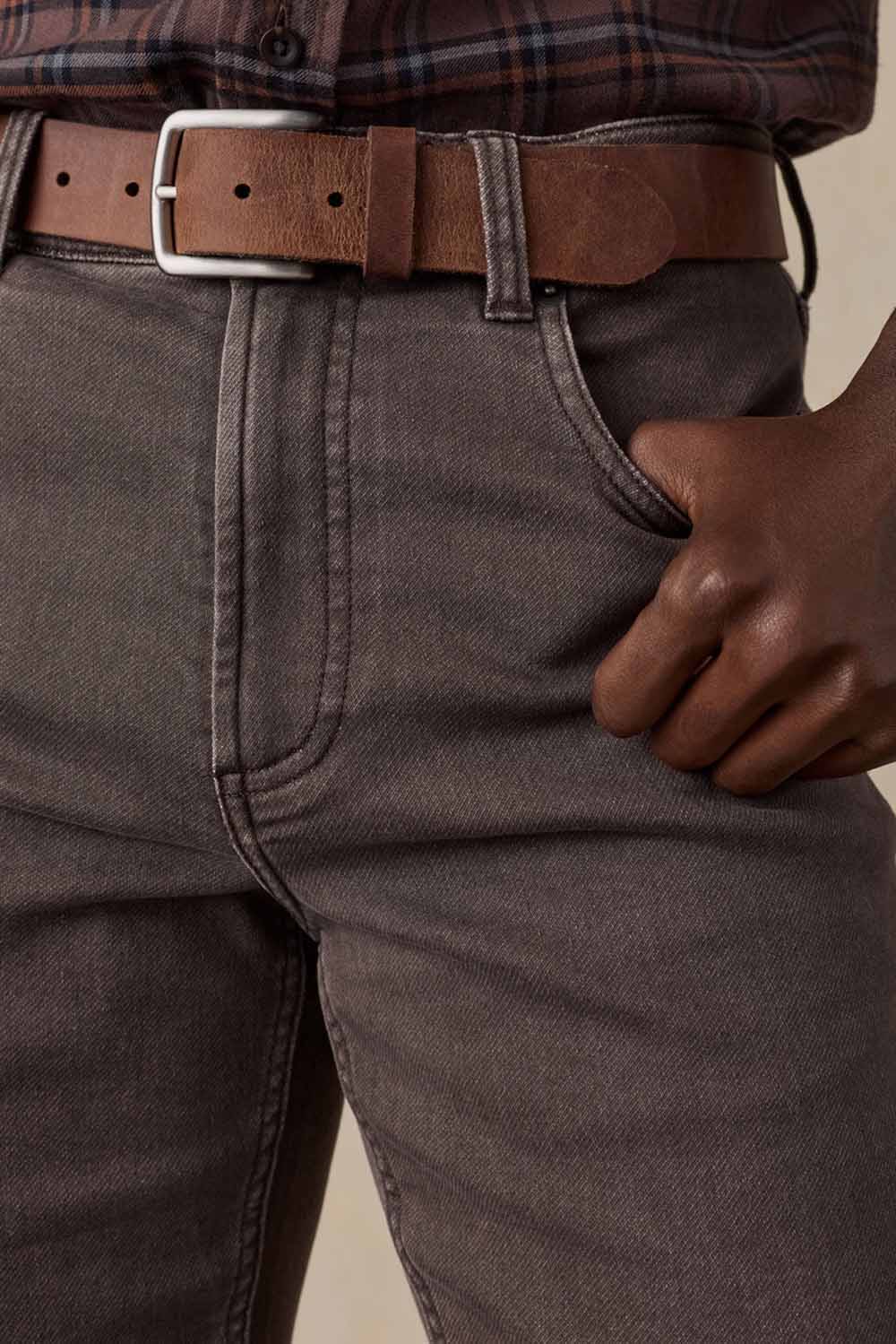 Faherty - Stretch Terry 5 Pocket - Coast Brown - Front Pocket Detail