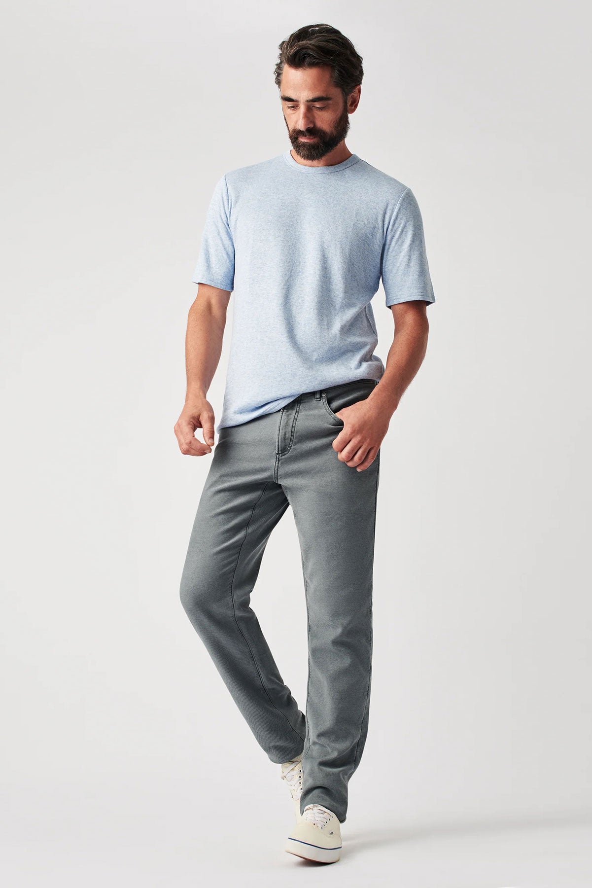 Faherty - Stretch Terry 5 Pocket - Slate - Model Full Body