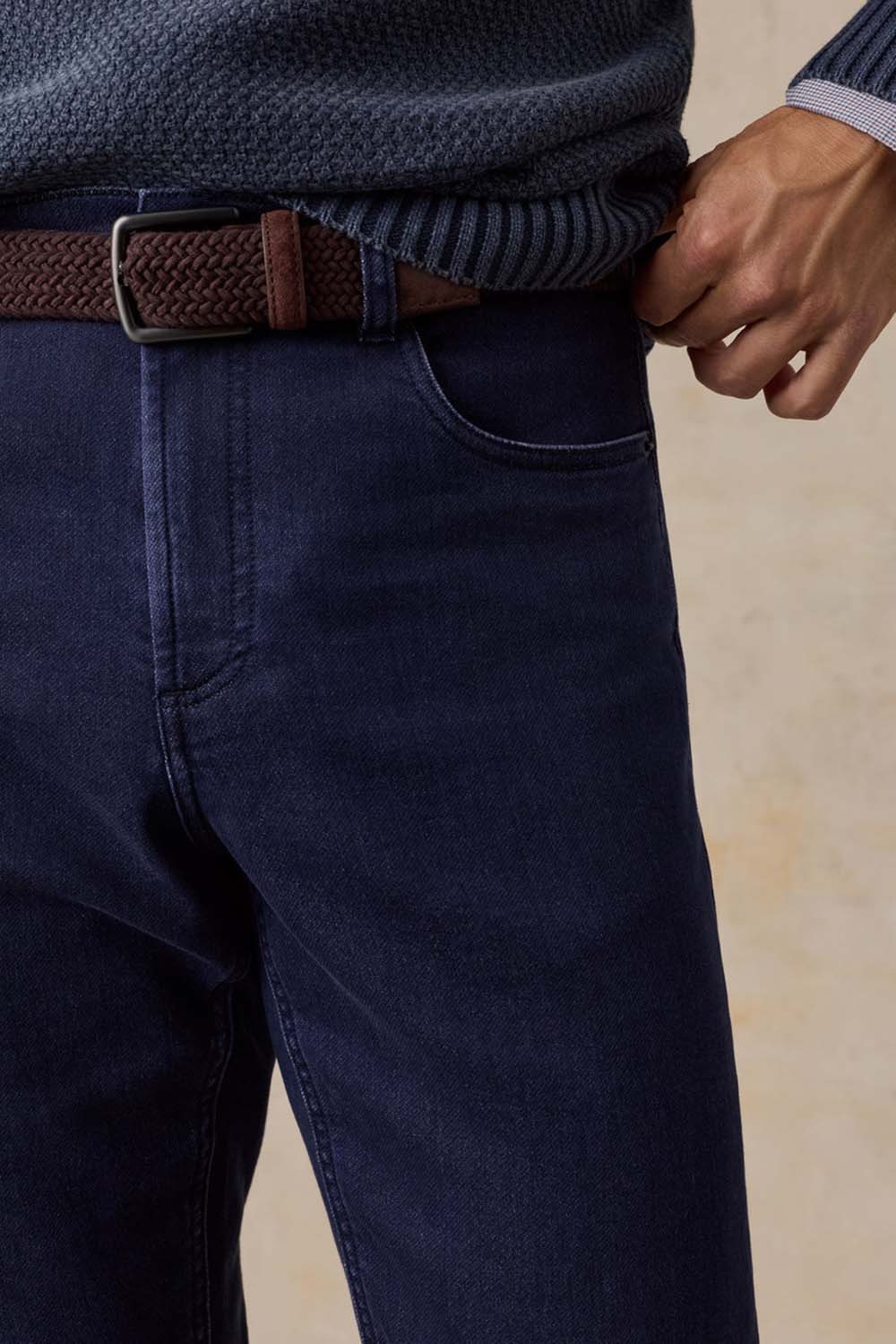 Faherty - Stretch Terry Cord 5 Pocket Pant - Abyss Navy - Detail Front