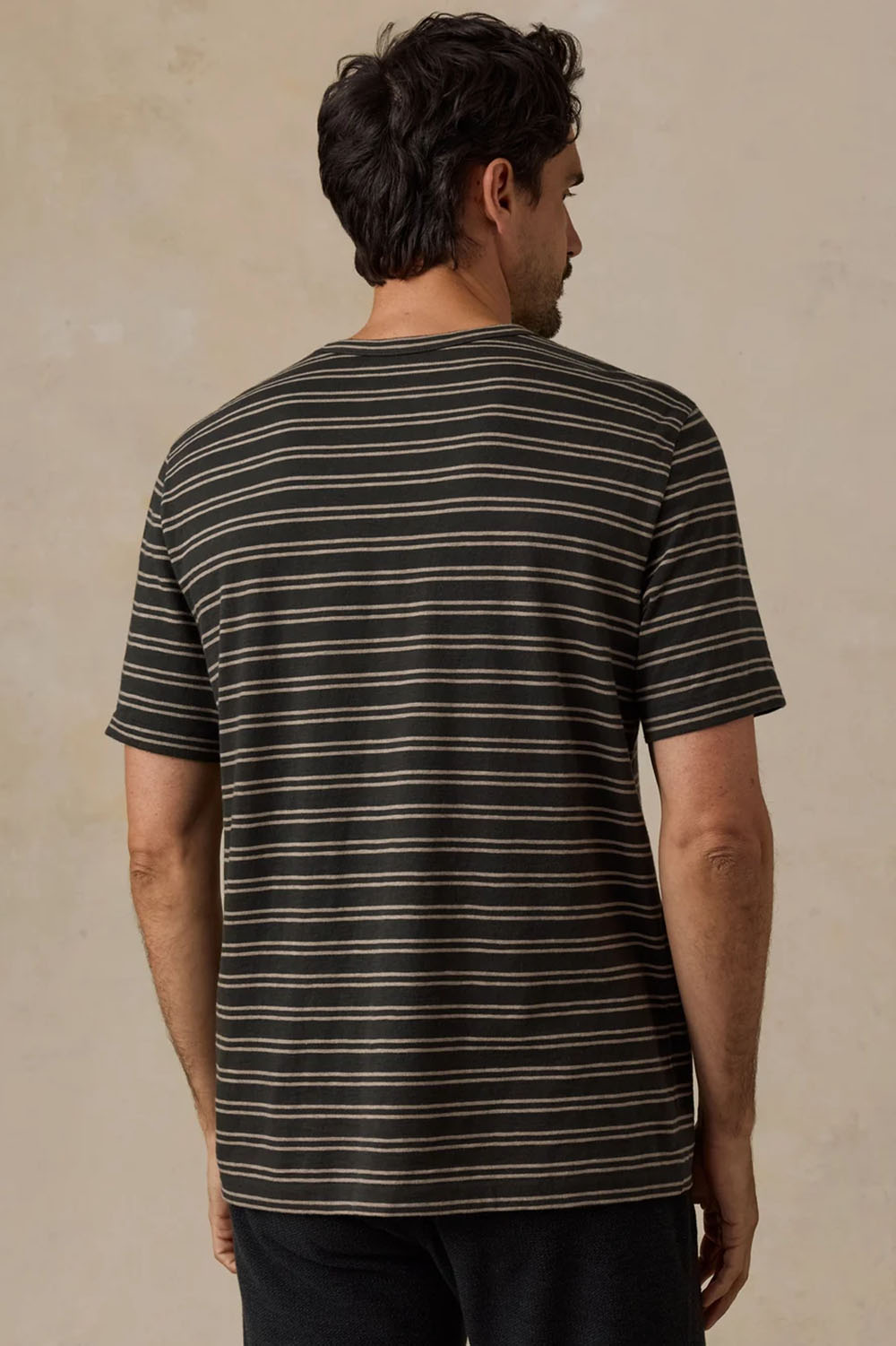 Faherty - Sunwashed Tee - Black Sand Stripe - Model Back