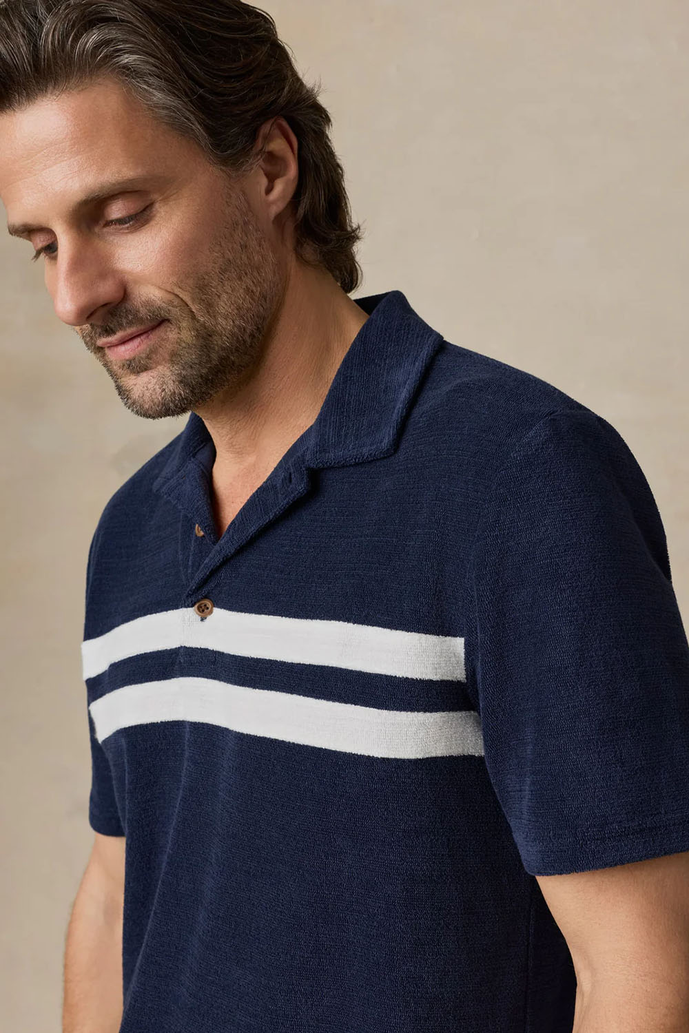 faherty cabana towel terry polo deep navy detail