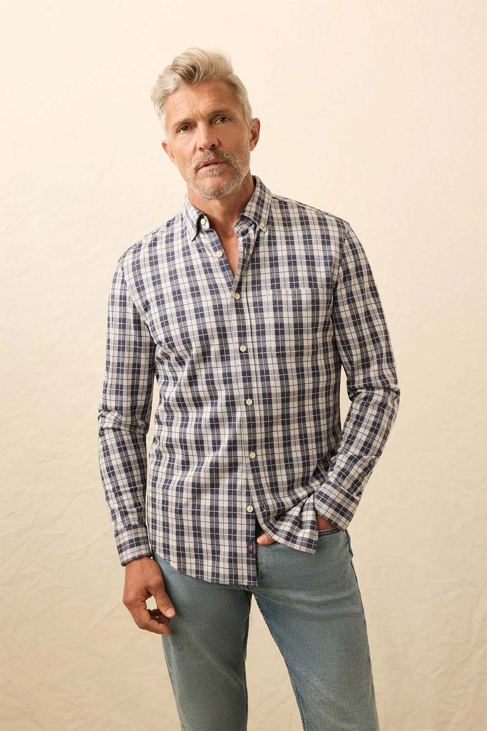 faherty coastline knit shirt royal canyon plaid front