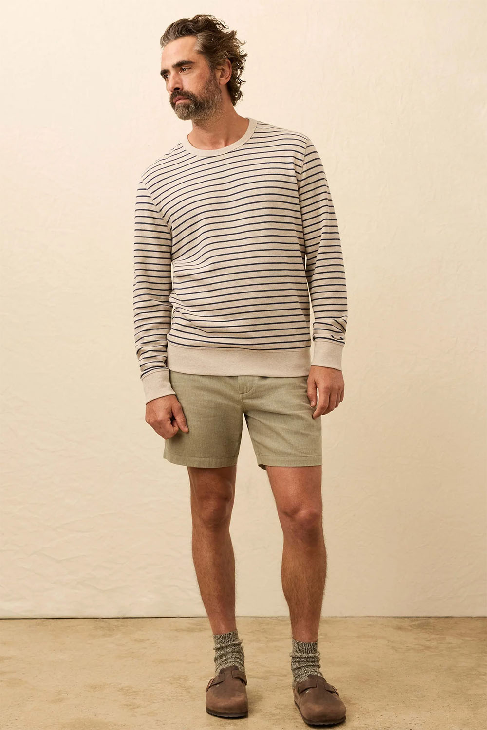 faherty double knit crew oat navy stripe 