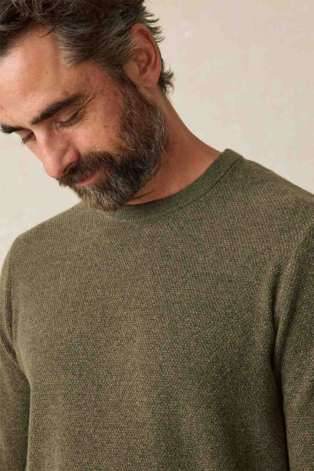 Faherty - Jackson Crew Sweater - Olive Heather - Detail
