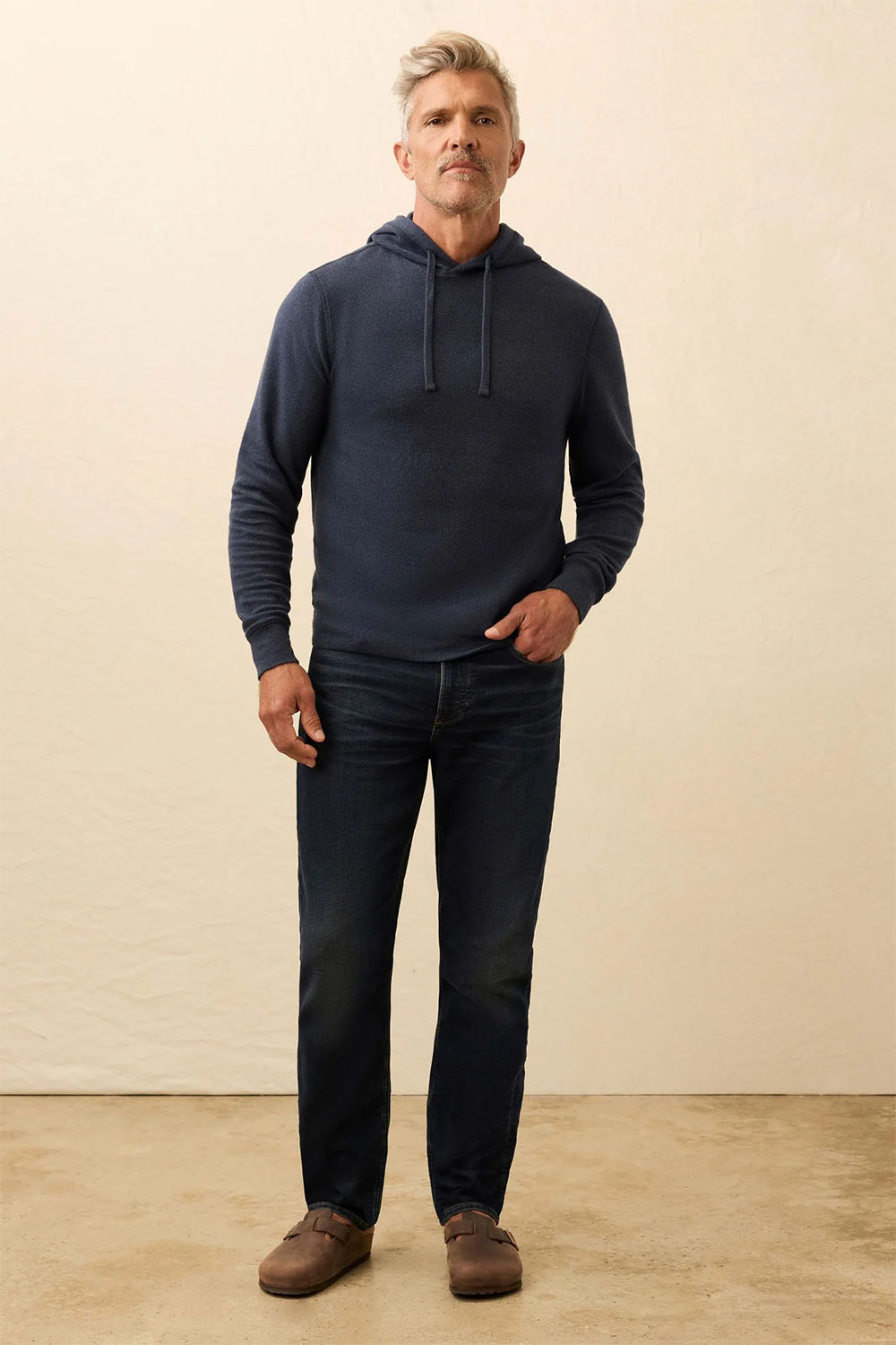 faherty legend sweater hoodie brighton navy twill