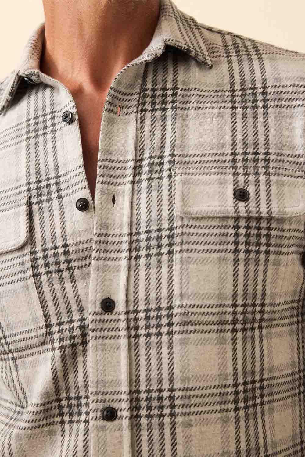 faherty legend sweater shirt charcoal cream plaid detail