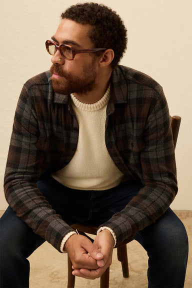 faherty legend sweater shirt grey woods plaid front