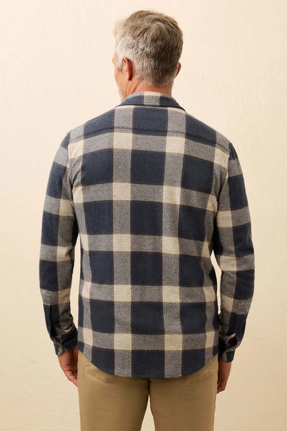 faherty legend sweater shirt navy cloud plaid back