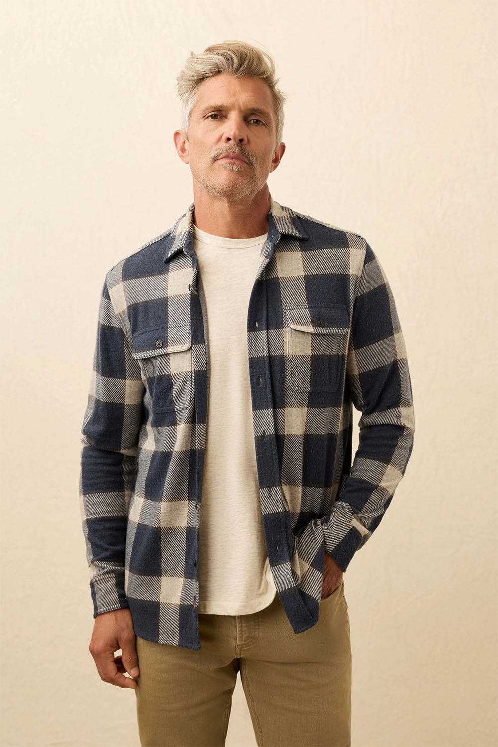 faherty legend sweater shirt navy cloud plaid front