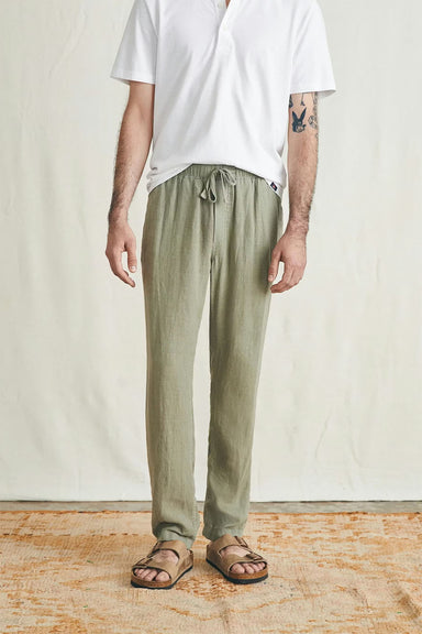 faherty linen drawstring pant canyon olive front