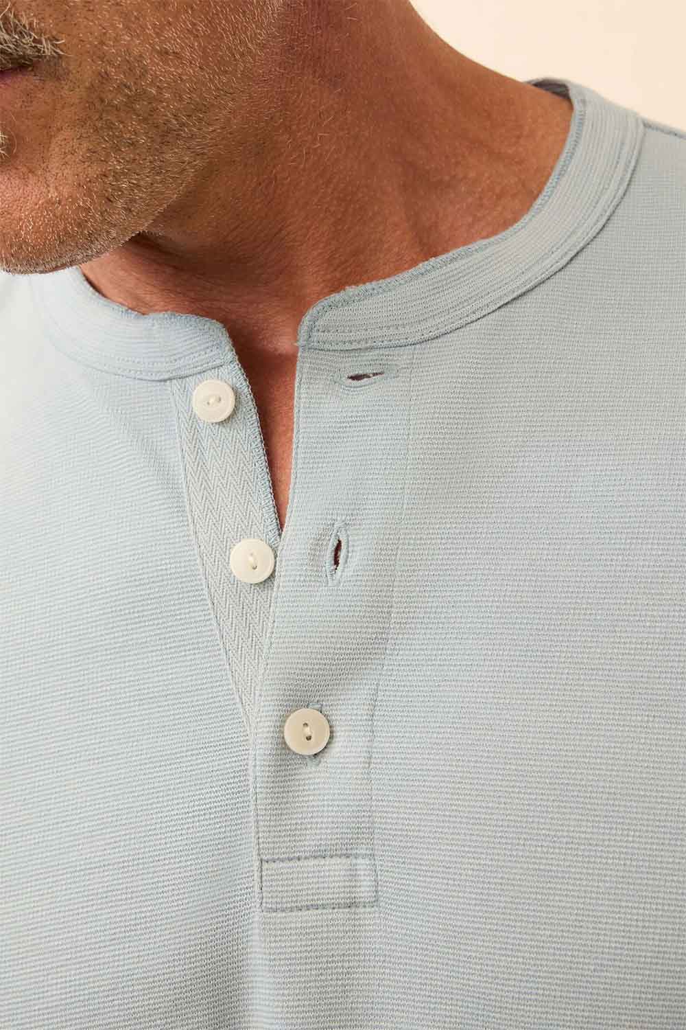 faherty ls waffle henley alaskan blue detail
