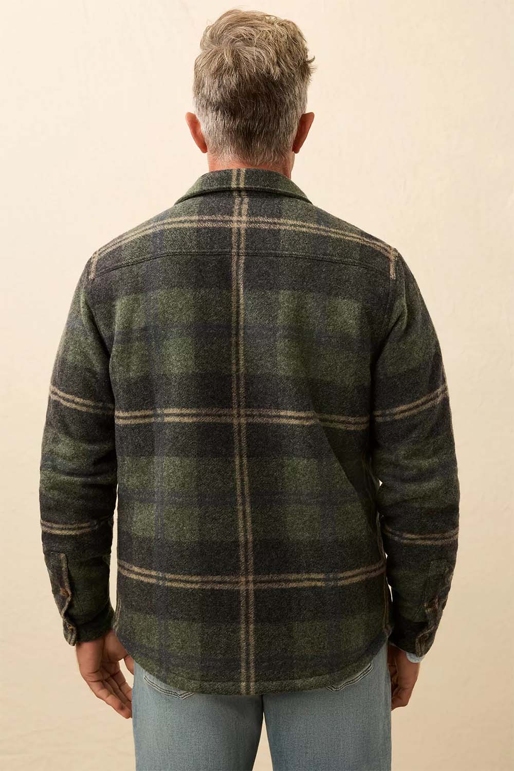 faherty range fleece lined cpo forest point plaid back