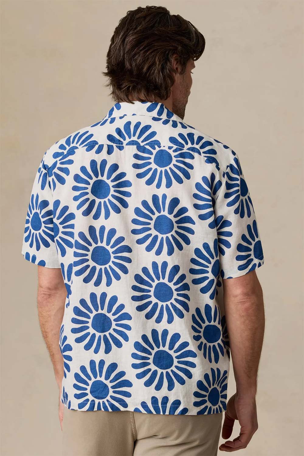 faherty ss linen camp shirt antilles blue suns back