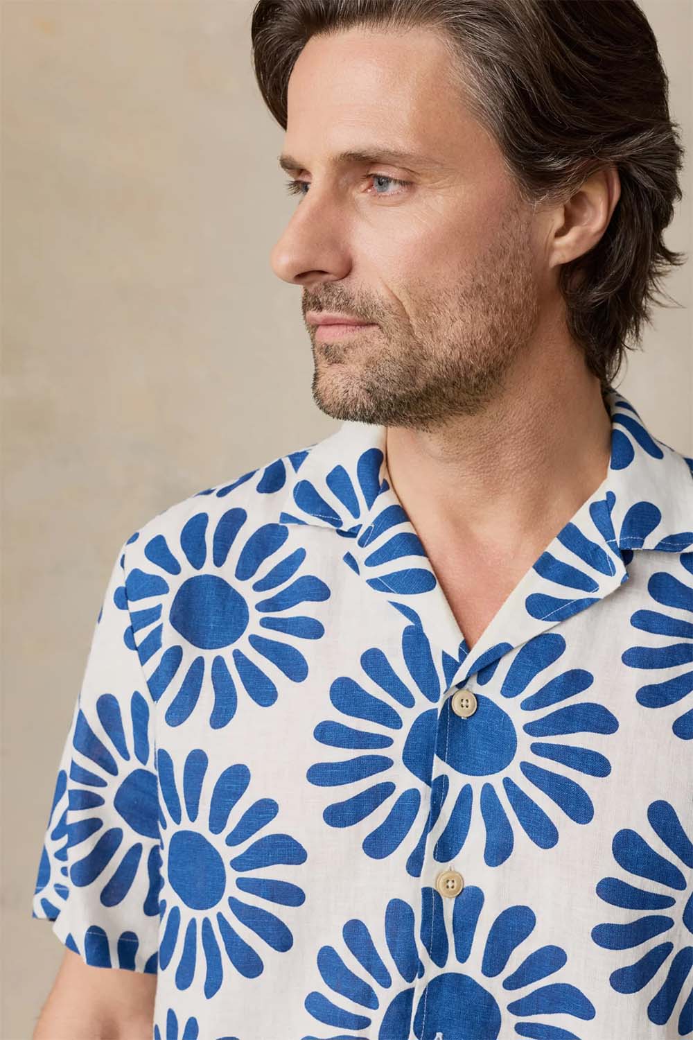 faherty ss linen camp shirt antilles blue suns detail