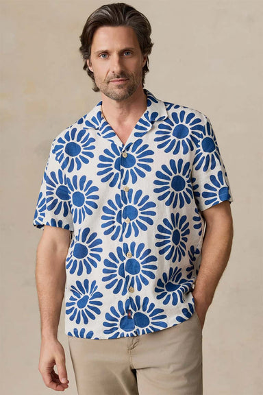 faherty ss linen camp shirt antilles blue suns front