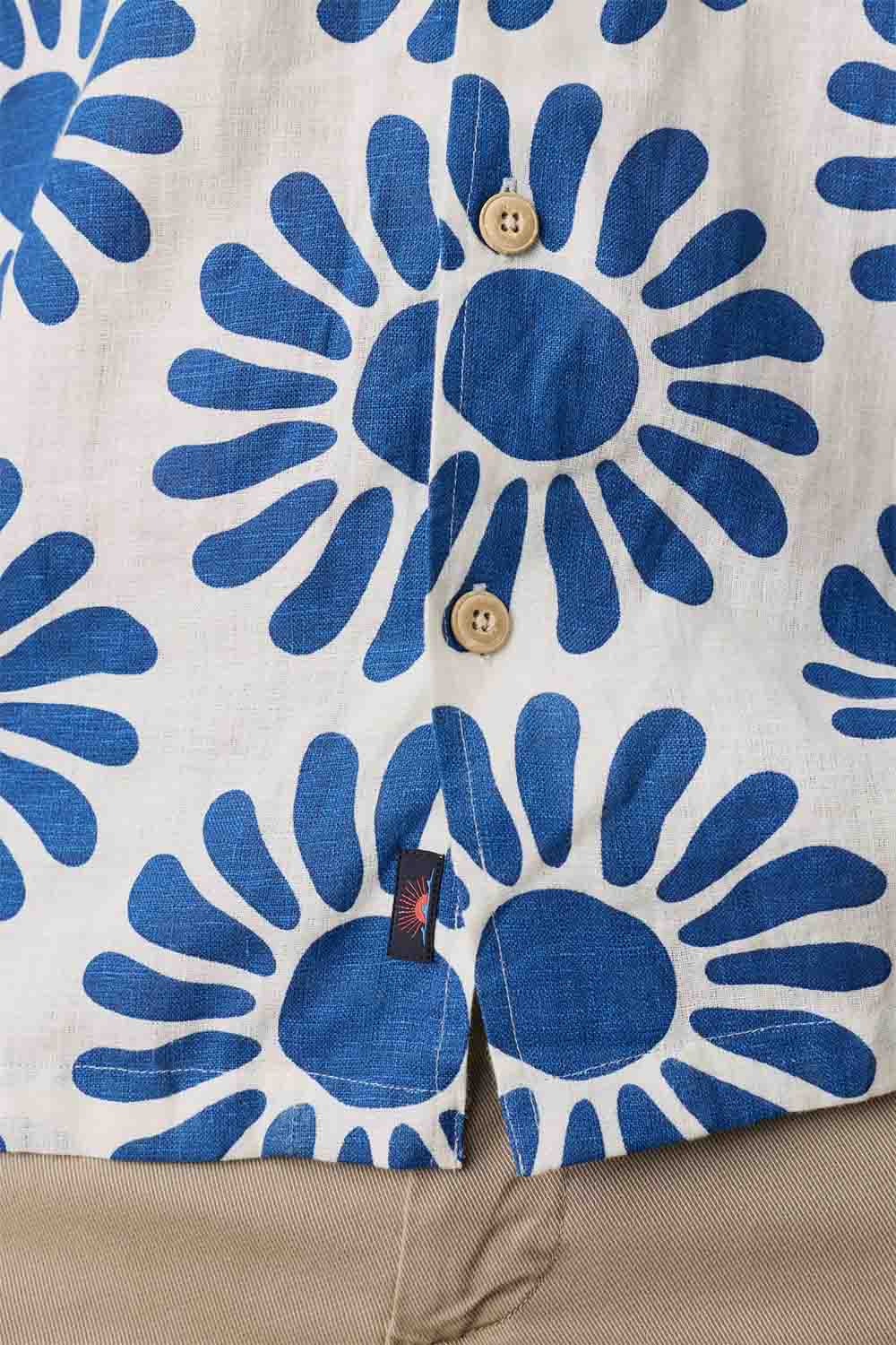 faherty ss linen camp shirt antilles blue suns hem