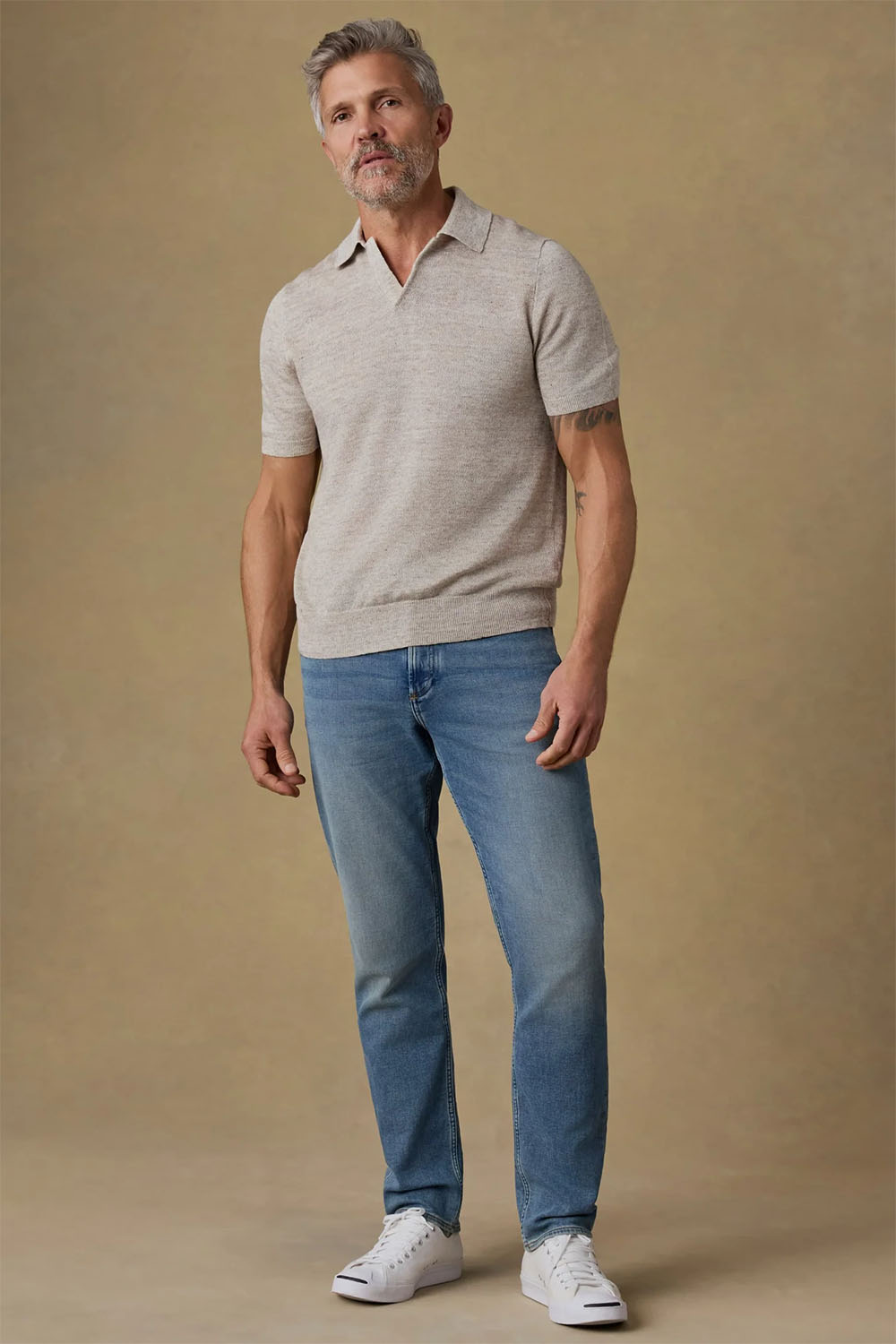 faherty ss linen sweater polo tropic sands melange