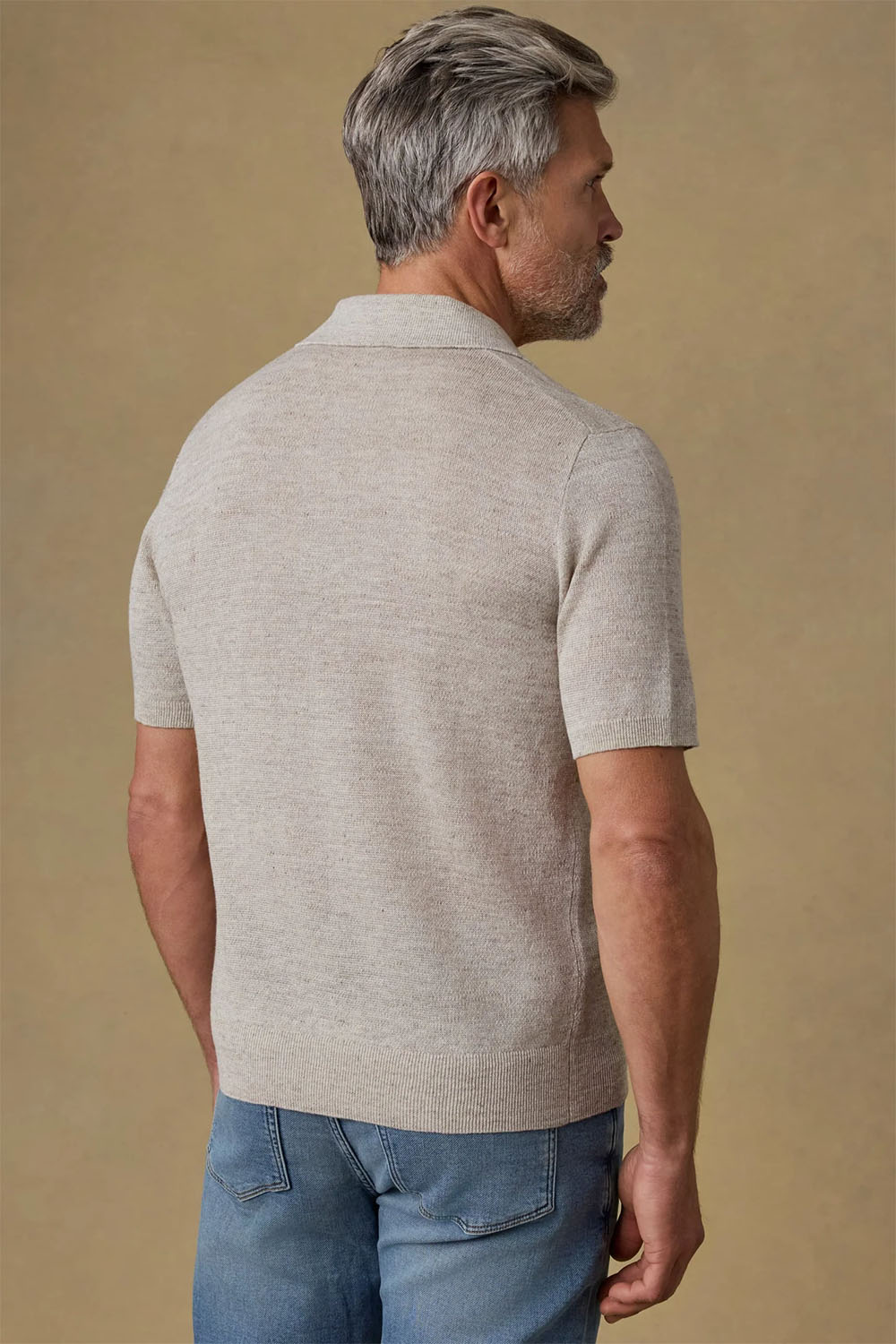 faherty ss linen sweater polo tropic sands melange back